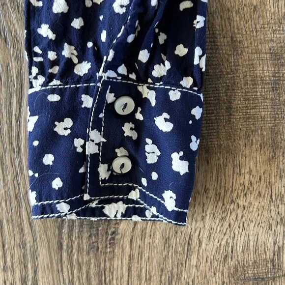 Free People Navy Printed Button Down Crop Top Blue White Size XS - Picture 10 of 13